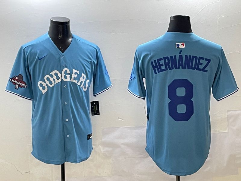 Men Los Angeles Dodgers #8 Hernandez Light Blue Throwback Game 2025 Nike MLB Jersey style 15->los angeles dodgers->MLB Jersey